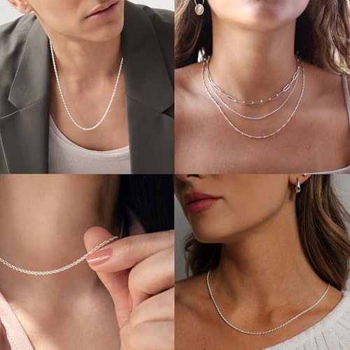 Esrael 925 Sterling Silver Chain for Women 1.5mm Silver Necklace Chain Sterling Rope Chains Necklace for Women Jewellery Gifts 18 Inch