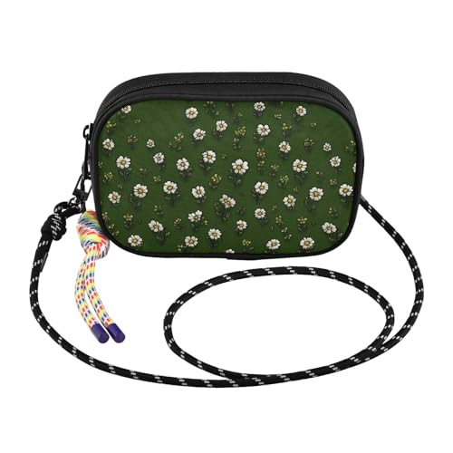 Selerdon Cross Body Bag Little White Flowers Green Handbag with Adjustable Strap and Inner Pocket Fanny Pack Small Sling Backpack Hobo Purse for Women Men Travel Work