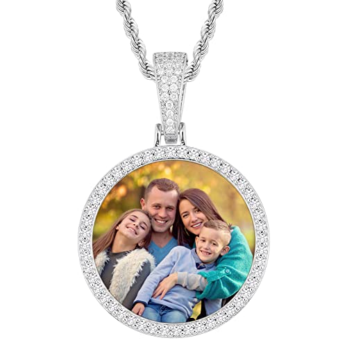 YIMERAIRE Custom Photo Dog Tag Necklace Pendant with Rope Chain 24in Men Women Personalized Military Dog Tags Hip Hop Necklace (Round Necklace)