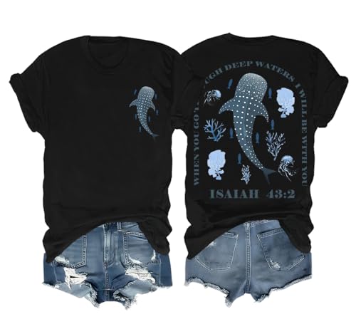 Whale Shark Shirt Christian Religious Bible Verse Isaiah 43:2 When You Go Through Deep Waters Shirt Unisex