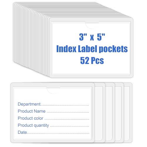 SnKyoab 52PCS Clear Index Card Pockets Self-Adhesive 3