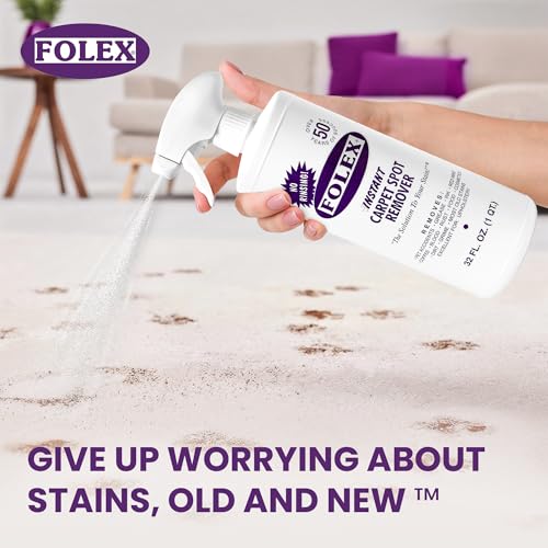 Image of FOLEX Instant Carpet Spot Remover 32 oz - Powerful Stain Remover for Carpets, Upholstery & Rugs - Eliminates Pet Stains, Grease, Red Wine, Food, Makeup & More - With Reusable Cleaning Cloth - 3 Pack