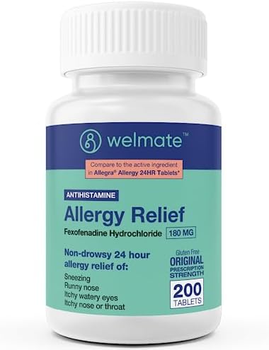 WELMATE Allergy Relief | Fexofenadine HCl 180 mg | Non-Drowsy Antihistamine | 200 Count Tablets