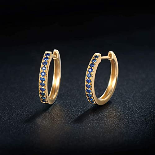 Fancime 14K Solid Yellow Gold 1/4Cttw Genuine Natural Blue Sapphire Small Huggie Hoop Earrings Fine Jewelry For Women Anniversary/Mother's Day Gift, 15Mm #TOP3