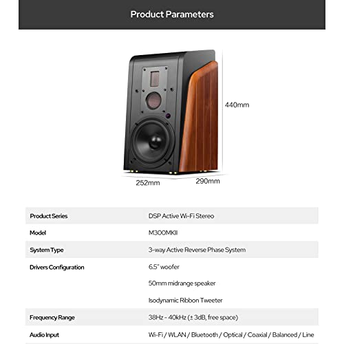 Hivi-Swans M300Mkii Bluetooth Bookshelf Speakers Wireless, Studio Speakers 3 Way Audiophile Speakers, Hi-Res Sound 6.5" Woofer Wifi Speakers For Home Use #TOP7
