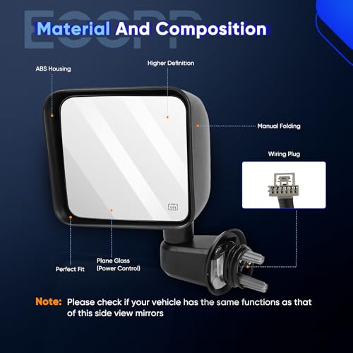 ECCPP Side View Mirror Compatible with Jeep Wrangler — view 3