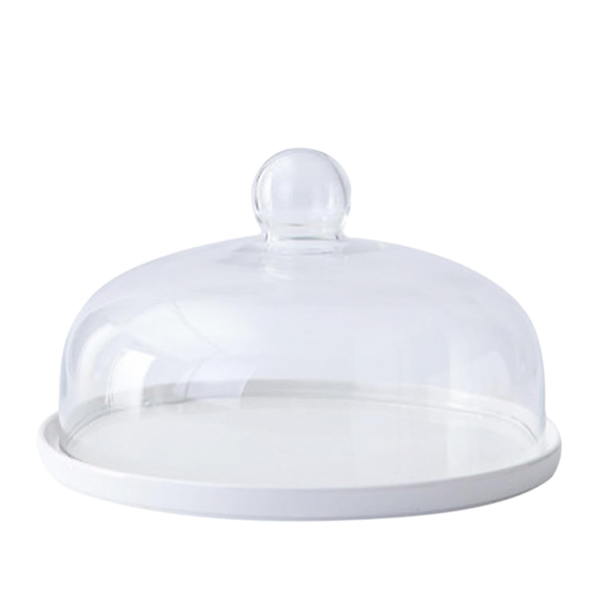 STOBAZA Stylische Kuchenform aus Keramik mit Glocke und Glasdeckel Transparenter Dessertteller mit Deckel als Kuchenserviertablett für Küche und Geburtstagsfeiern