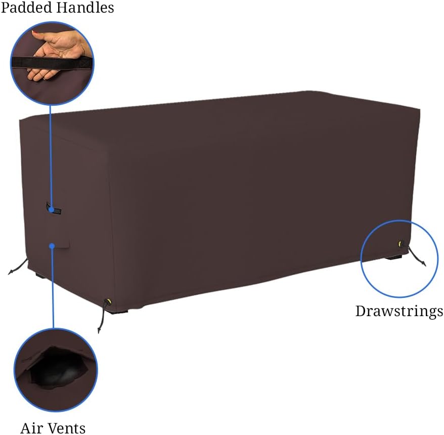 Covers & all Rectangle Ottoman Cover, Heavy Duty 18 Oz Waterproof UV & Weather Resistant Patio Garden Furniture Stool Protector, Indoor Outdoor, Air Vents & Drawstrings (40"L x 28"W x 17"H, Coffee)