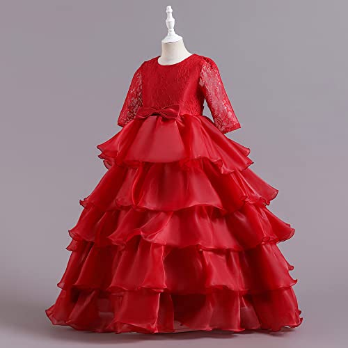 Robe à fleurs filles style vintage de cérémonie bordeaux à manches longues