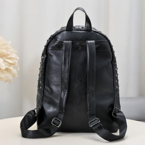 Image of Women Punk Rivets Backpack Skull Printed Daypack Purse PU Leather Shoulder Bags Satchel (Skull)