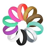 COOLOO 10 Pack Silicone Wedding Ring for Women, Premium Medical Grade Wedding Bands Thin and Stackable Durable Comfortable Antibacterial Rubber Rings, Black White Pink Silver