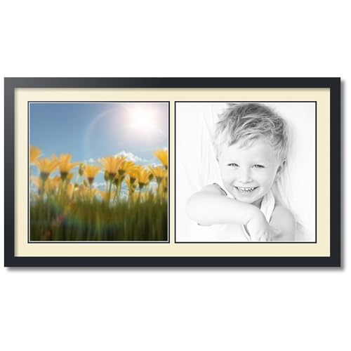 ArtToFrames Collage Photo Frame Double Mat with 2-16x16 Openings with Satin Black Frame and Oyster mat.