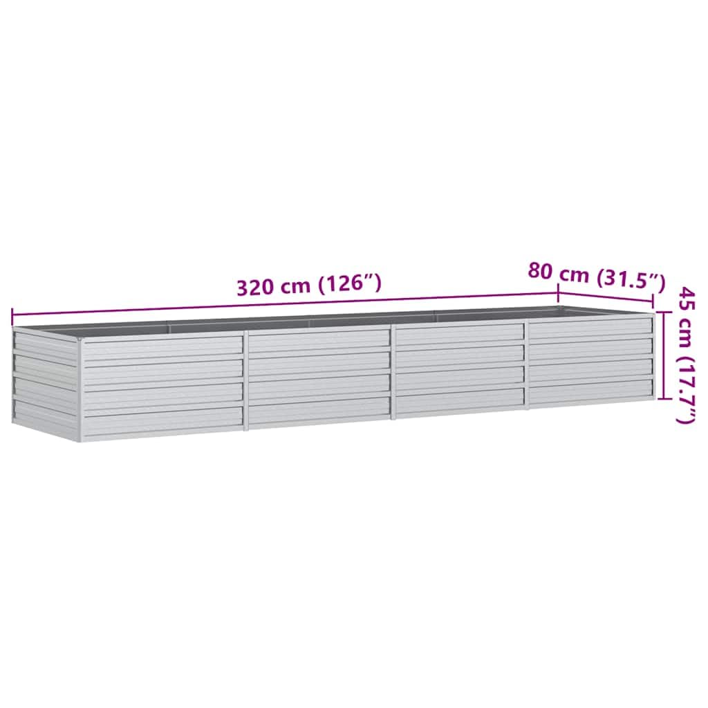 Jardín de 320 x 80 x 45 cm – robusto bancal de acero galvanizado en plata – Gran bancal elevado para jardín, balcón y terraza – perfecto para verduras, hierbas y flores