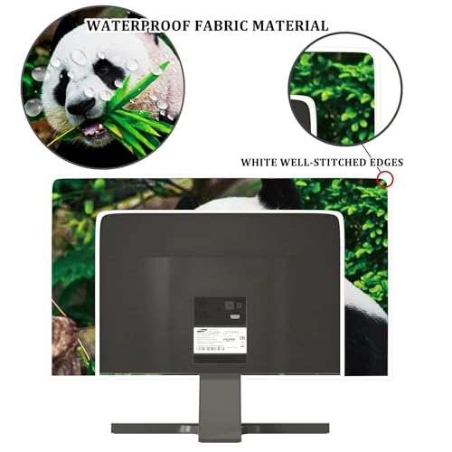 Image of Giant Panda Waterproof Screen TV Dust Covers 32 Inch Panda Eat Bamboo Weatherproof Dust-Proof Anti-Scratch Anti-Static TV Screen Cover Protective for LCD LED PC Desktop and Home Hanging TV