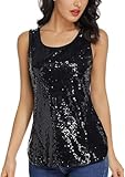 Henly Gift for Women Glitter Sequin Tank Top Sleeveless Sparkle Shimmer Shirt Tops Camisole (Black, Small)