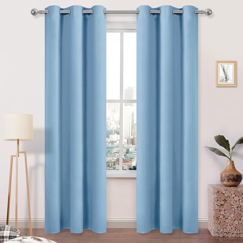 DWCN Blackout Curtains for Bedroom Living Room 42 x 84 Inch Long Light Blue