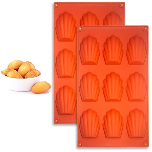 JYTDBCS Baking Tray 2pcs, 9 Cavities Silicone Madeleine Tray, Non-Stick Silicone Madeleine Mould for Baking Cake, Chocolate, Candy, Biscuits (Brown)