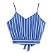 Produktbild TIFIY T Shirt Damen Übergröße Selbstgebundener Rücken mit V-Ausschnitt Gestreifte Crop Top Camisole Sommer Spaghetti Bluse (Himmelblau,L)