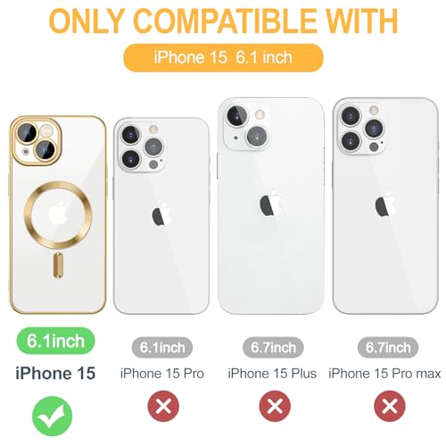 Hython Magnetic Clear for iPhone 15 Case with Camera Lens Protector [Compatible with MagSafe] Luxury Plating Edge Slim Soft TPU Cover Protective Phone Case for iPhone 15 6.1", Gold by Hython - Image 7