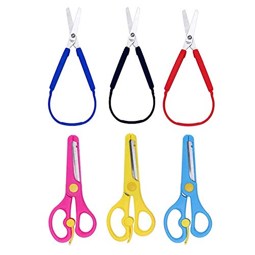 QIANG Loop Scissors for Children and Teens, Right and Lefty Support, Easy-Open Squeeze Handles Safety Scissors Toddler Safety Craft Scissors Student & Children's Handmade Scissors(6-Pack)