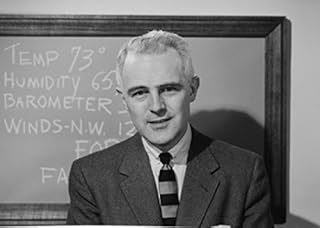 Weather presenter in front of blackboard Poster Print (18 x 24)