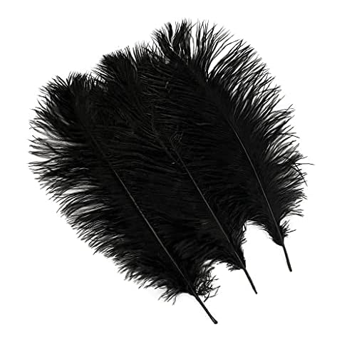 LONDGEN 10pcs Natural Ostrich Feathers Plumes 14-16inch(35-40cm) for Craft Flower Arrangement Wedding Decoration and Halloween Party (Black) Cover