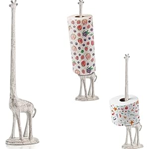Giraffe Paper Towel Holder for Kitchen or Decorative Toilet Paper Stand for Bathroom Unique Antique Vintage Whimsical Animal Design Roll Dispenser for Home Decor