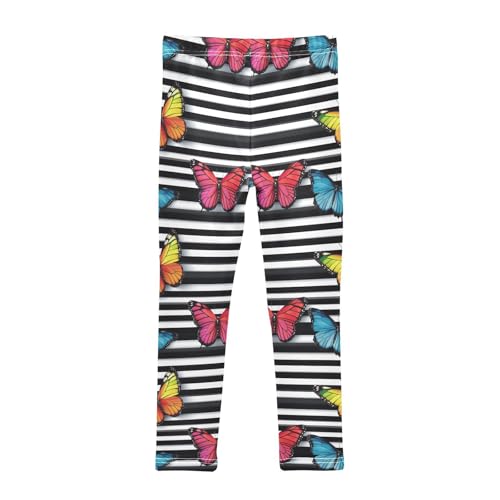 Black White Striped Butterfly Girls Casual Leggings for Kids Printed Long Pant Bottoms Stretch and Soft2