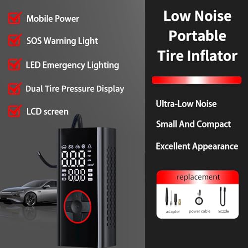 Image of Tire Inflator Portable Air Compressor - 150PSI Mini Cordless Air Pump with Digital Tire Pressure Gauge, Accurate Dual LCD Display & LED Light, Tires Pump for Car /Motorcycle /Bike /Ball