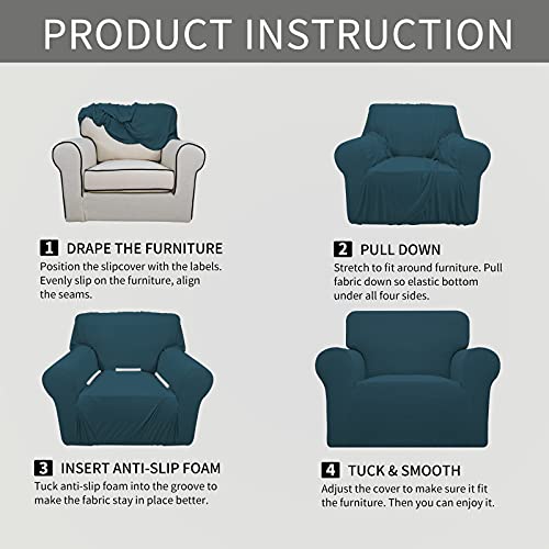 Image of Easy-Going Stretch Oversized Chair Sofa Slipcover 1-Piece Couch Sofa Cover Furniture Protector Soft with Elastic Bottom for Kids Spandex Jacquard Fabric Small Checks Deep Teal