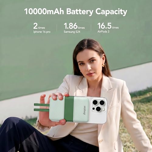 Image of Energizer 10000mAh 22.5W Fast Charging Power Bank, Ultra-Slim Compact Pocket Size, Built-in Type-C Cable, PD + QC, Dual USB-C & USB-A Output | CE & RoHS Approved | 1 Yr Warranty
