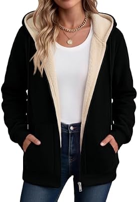 Zeagoo Hoodies For Women Zip Up Fleece Jackets Black Oversized Sweatshirts