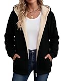 Zeagoo Jackets For Women Black Hoodies Zip Up Fleece Tunic Sweatshirt Fall | Comfy Fleece Lined,Long Sleeve Full-Zip Jacket,Drawstring Hooded, Kangaroo Pocket,Casual Winter Outerwear Coat