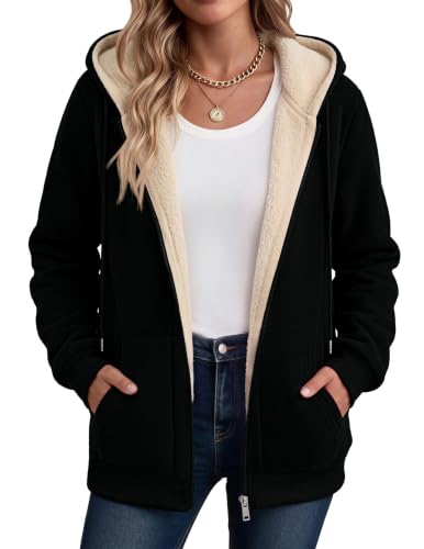 Zeagoo Hoodies For Women Zip Up Fleece Jackets Black Oversized Sweatshirts
