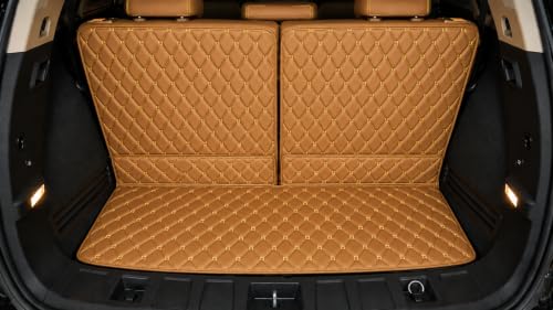 Image of Premium 7D Boot /Trunk Mats Compatible for Alcazar 7 Seater||Luxury Leather Double Layered mats||Complete Set ||100% Waterproof and Washable (Tan with Golden)