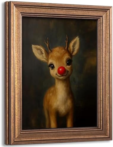 빈티지 크리스마스 벽 아트 장식 골드 프레임 아트 재미있는 광대 순록 그림 그림 가정 거실 장식 휴일 선물 (순록, 길이 30.5cm x 너비 24.1cm) — 사진 7