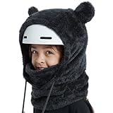 Cute Bear Ears Ski Helmet Covers, Winter Parent-Child Outdoor Sports Warm Scarf Face Covers, Fun Rides Cartoon Windproof Mask for Men Women Youth Kids Riding-J