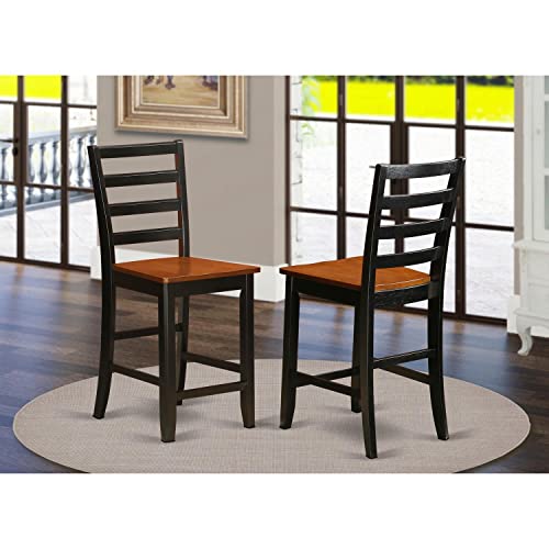 East West Furniture Fas-Blk-W Fairwind Counter Height Barstools - Ladder Back Wood Seat Chairs, Set Of 2, Black & Cherry #TOP1