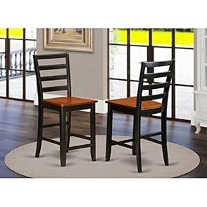 East West Furniture FAS-BLK-W Fairwind Counter Height Barstools - Ladder Back Wood Seat Chairs, Set of 2, Black & Cherry East West Furniture FAS BLK W Fairwind Counter Height Barstools Ladder Back Wood Seat Chairs Set of 2 Black Cherry