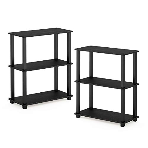 Image of Furinno TURN-S-TUBE Storage Shelves Set of 2, 3-Tier Book Shelf, Corner Shelf, Toolless Open Shelves, Square Tubes, for Organization and Storage, Living Room, Garage, Home Office, Americano