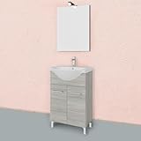 Kiamami Valentina - Mobile bagno con piedini rovere grigio completo di lavabo e specchio 56cm