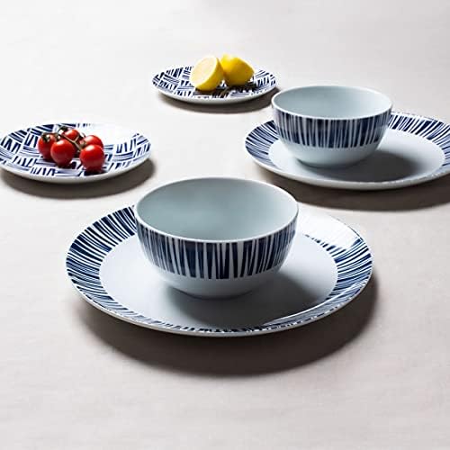 Sabichi Brooklyn 12pc Porcelain Navy Blue Dinner Set - Gloss Finish - 4 x Dinner Plates, 4 x Side Plates, 4 x Soup Bowls - Plate and Bowl Dinnerware Sets