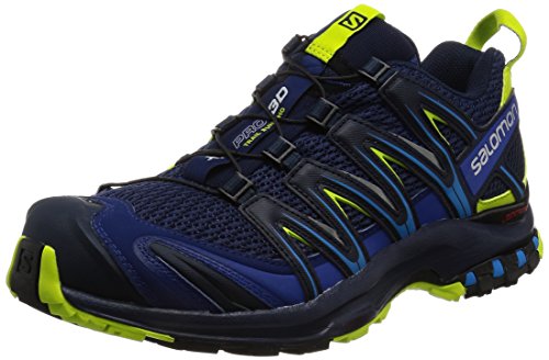 Salomon Men's XA Pro 3D Trail Running Shoes, Blue Depths/Navy Blazer/Lime Punch, 8 M US
