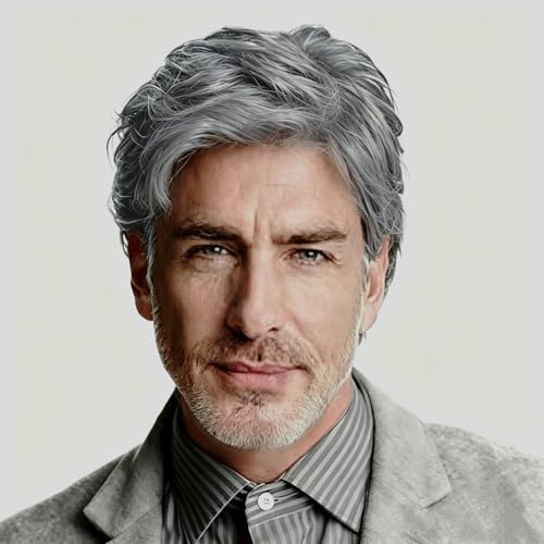 Image of Swiking Grey Wigs for Men Short Gray Soft Natural Synthetic Hair Wigs Halloween Daily Costume Male Wigs