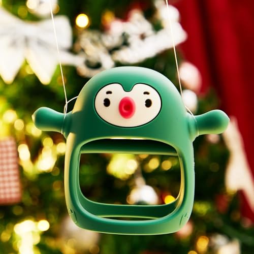 Image of Penguin Buddy Never Drop Silicone Baby Teething Toy for 0-6month Infants, Baby Chew Toys for Teething Pain Relief, Hand Teether for 3-6Months,Gum Massager for Babies, (Pine Green)