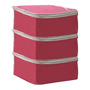 PrettyKrafts Saree Cover Set of 3 Large / Wardrobe Organiser / Clothes Bag_Pink