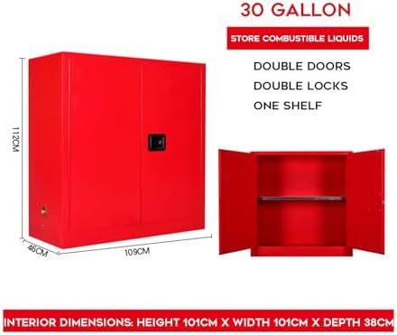 30 Gallon Flammable Storage Cabinet, Manual Close Explosion Proof, 2-Door Fire Safety Cabinet with Shelves, Chemical Storage for Hazardous Materials (Red, 4 Gal)