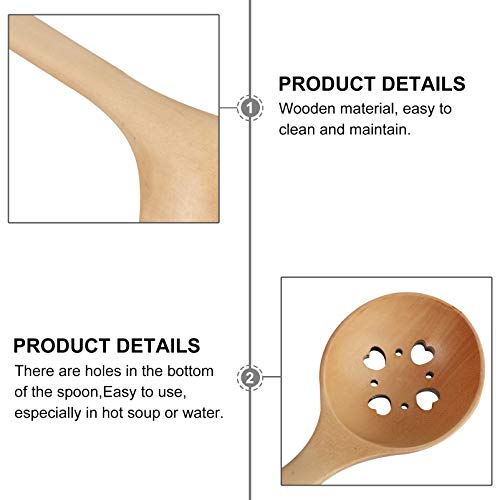 Hemoton Escumadeira de madeira para colher, concha, cabo longo, colher com fenda, utensílio de cozin