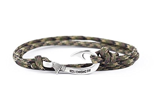 Chasing Fin Fish Hook Pendant Bracelet - Cool 30-Inch Military-Grade 550 Paracord Bracelet & Anklet - Adjustable Size, 100% Nylon Nautical & Fishing Accessory Hook Pendant, Pewter (Ground War, Pewter) #TOP6
