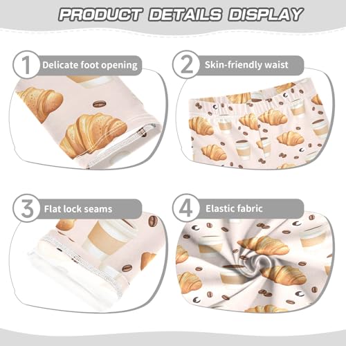 Croissants Coffee Beans Girls Leggings Athletic Pants Tights Stretch Bottom3